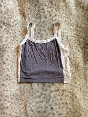 SHEIN Charcoal Center Panel Crop Tank with White Trim
